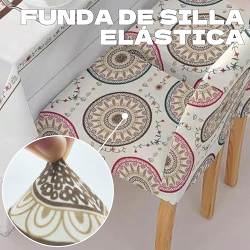 Image of Styleys Dining Table Cover 6 Seater Waterproof with Chair Covers | Table Cover Cloth | Dining Table Cover Clothe Combo - 1 Table Cover + 6 Chair Cover, White Mandala Print, XKFSZB-11