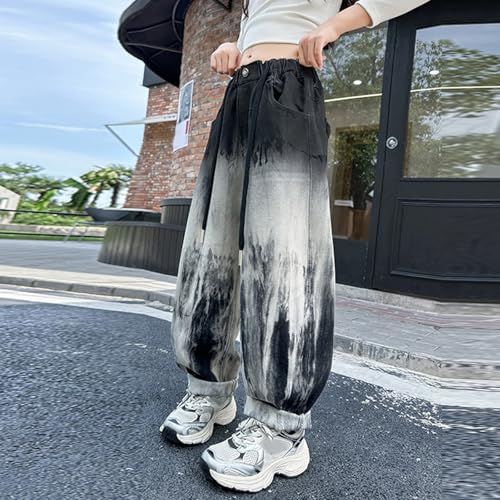 Teen Girls Stylish Tie Dye Jeans Wide Leg Elastic High Waist Streetwear Denim Pants Trendy Cool Trousers for Youth Girls2