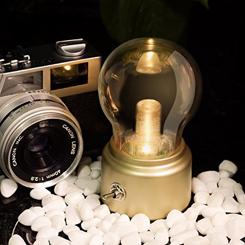 Esoes Mini LED Tischlampe, Vintage USB Glühbirne Kleine lampe kabellos, Nachtlicht Retro mit Kabelschalter
