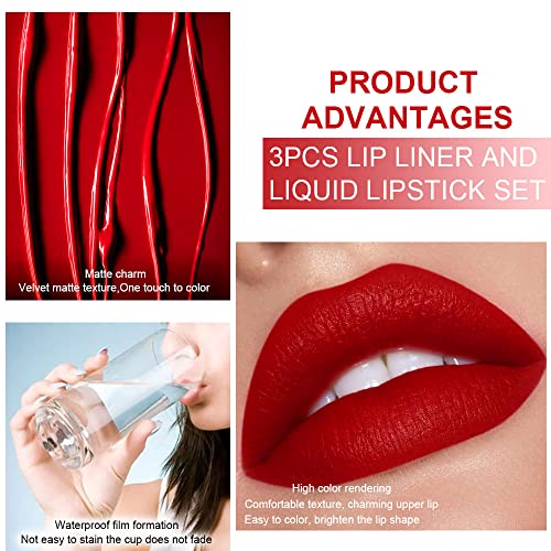 Evpct 3Pcs Deep Dark Red Lip Stain Paint Matte Lip Liner And Lipstick Set Long Lasting Smudge Proof Labiales Matte Mate Larga Duracion Listip 24 Hours Matte A Prueba De Agua Mate 24 Horas Originales #TOP4