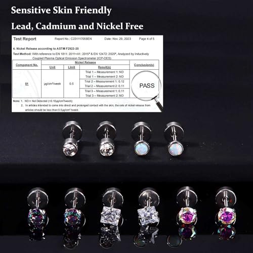 Jstyle Surgical Steel Earrings for Women Men Hypoallergenic Stud Earrings for Sensitive Ears Flat Back Earrings Stud 20G Stainless Steel Cartilage Earring Opal CZ Small Flatback Stud Earrings Women3