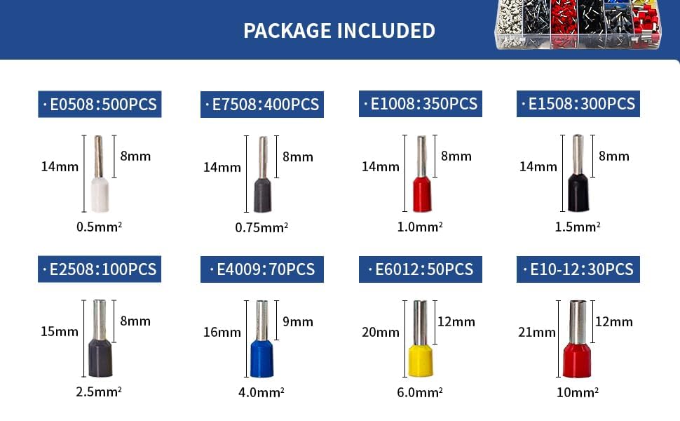 Image of 1800PCS Wire Ferrules Kit Multi-functional Assorted Insulated Electrical Wire Connectors Wire Crimp Terminals Assortment Set Wire Connector Crimp Terminal (1800pcs + Tools, Multicolor)