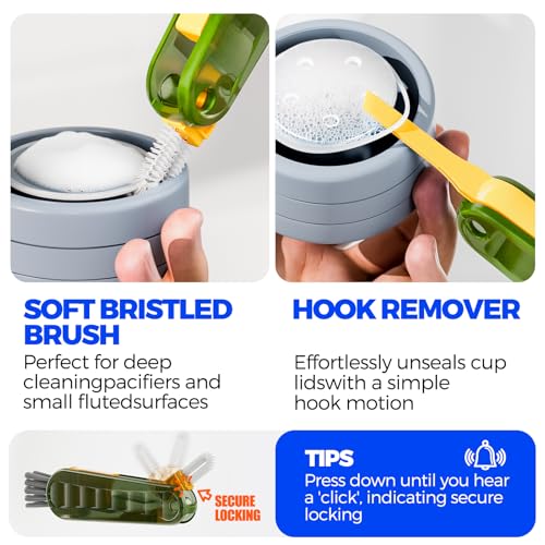 Image of Holikme 6 Pack 4 in 1 Cup Lid Cleaning Brush 3 Straws Bottle Brush,Olive | 4 in 1 Cup Lid Cleaning Brush Multifunctional Bottle Brush, Silicone Cup Lid Gap Cleaner, Bristle Crevice Cleaning Brush