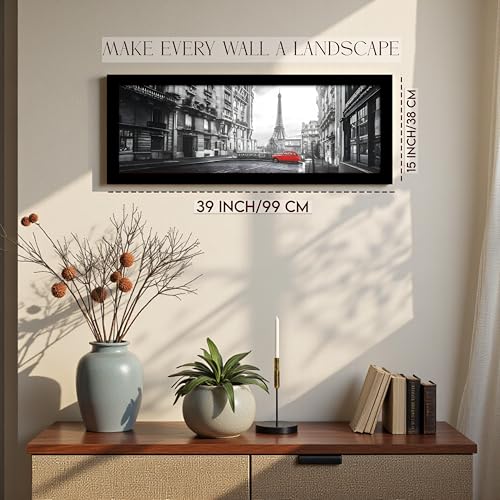 Image of PAINTINGMANTRA Paris City Vintage Red Car with Eiffel Tower View Wall Art Framed Luxury Paintings for Home Decoration, Living room, Bedroom and Office Decoration (99x38 CM)