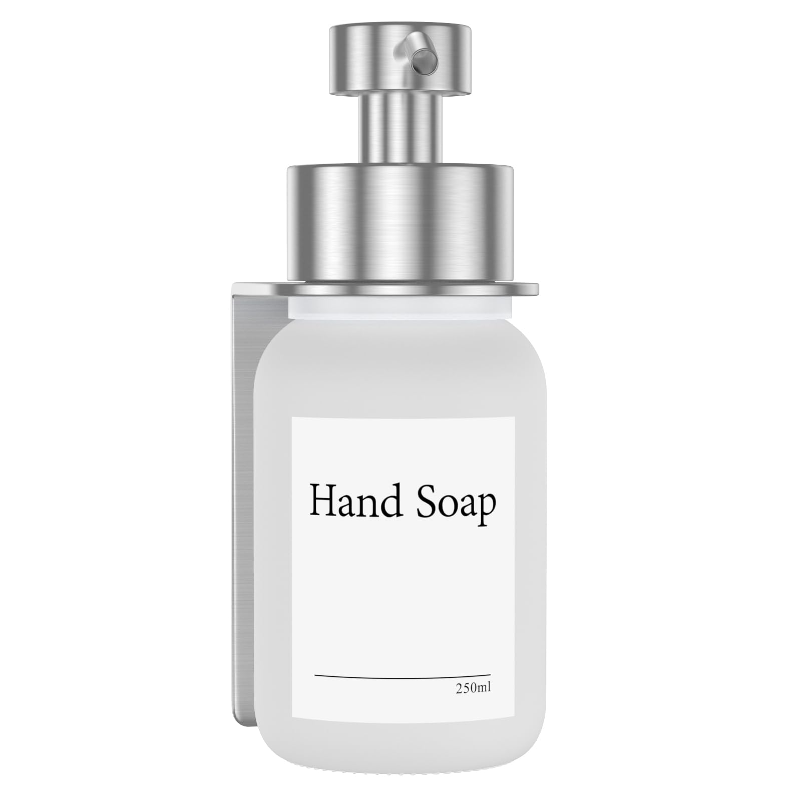 Glass Soap Dispenser, Wall mounted Soap Dispenser for Kitchen and Bathroom, Stainless Steel Pump Dispenser for Liquid Soap, No Drilling Required | 250 ml (Frosting/Silver)