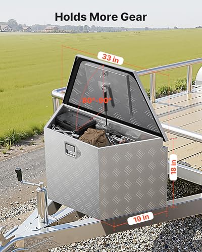 Image of VEVOR Trailer Tongue Box, Heavy Duty Trailer Tongue Tool Box Storage Organizer with Lock & Keys, Utility Tool Chest for Pickup Truck Bed, RV, SUV, Off-Road Vehicle, Aluminum, 33 inch x 19 inch x 18 inch, Silver