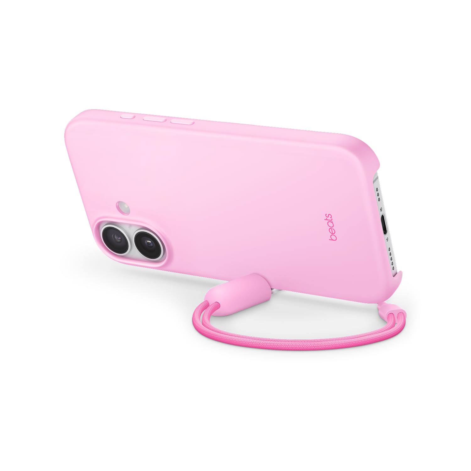 Beats Custodia Cavalletto per iPhone 17 con MagSafe e Controllo fotocamera, cordino che funge da supporto integrato, finitura opaca, fodera in microfibra – Rosa ciottolo