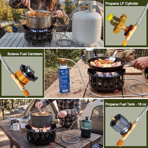 Image of Bestfire 72,000 BTU High Output Propane Burner, Windproof Outdoor Gas Stove with Piezo Ignition, Portable Camping Stove with 3 Adapters & Carrying Bag for Tailgating, Brewing, Grilling - 4ft Hose