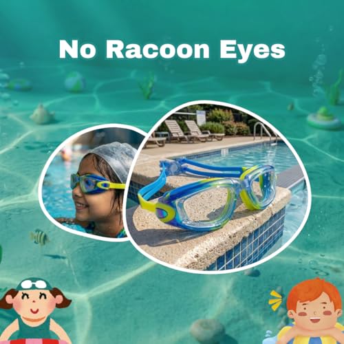 Image of BURNLAB Swimming Goggles for Kids, Clear Vision Pool Goggles for Boys & Girls, Easy Adjustable Strap (blue)