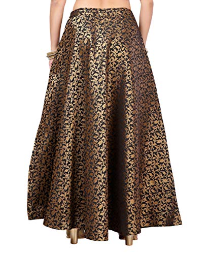 Image of Studio Shringaar Women's Polyester Maxi Benaras Brocade Readymade Long Skirt Lehenga Ghagra