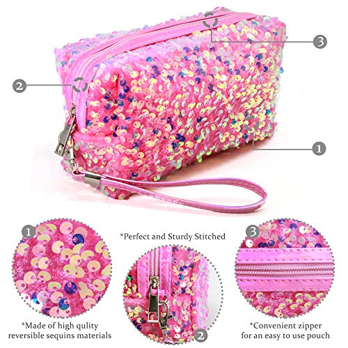By You Portable Makeup Case Cosmetic Bag Pouch Travel Organizer Toiletry Bags For Women (Sequin - Pink) #TOP3