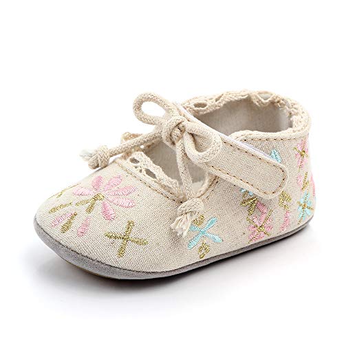 Baby Girls Mary Jane Flats Floral Embroidery Non Slip Soft Sole Princess Wedding Dress Shoes Toddler First Walkers Infant Newborn Baptism Crib Shoes3