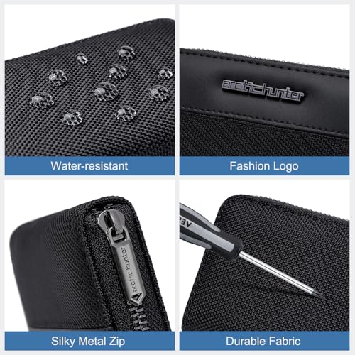 Image of Arctic Hunter Professional 10 Slots Card Holder Organiser with Gift Box Polyester Water-Resistant Pocket Size Coin Cash ATM Credit Card Case Wallets for Men Women, Black