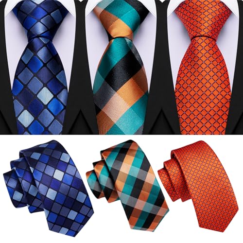Image of Barry.Wang Mens 6 PCS Ties Silk Striped Paisley Check Floral Necktie Silky Woven Wedding Business Party Ties 3.34 inch