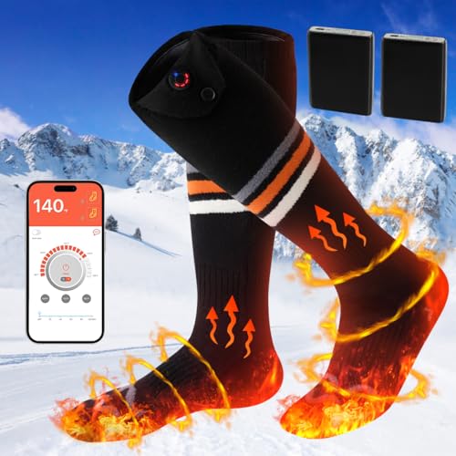 Rechargeable Heated Socks for Men & Women - Washable, APP Control, 5000mAH Battery, Up to 8 Hours for Hunting & Skiing