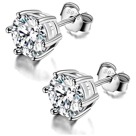 925 Sterling Silver Cubic Zirconia Earrings 3mm-8mm Options 6 Prong Solitaire CZ Stud Earring Hypoallergenic Jewellery (3mm) Cover
