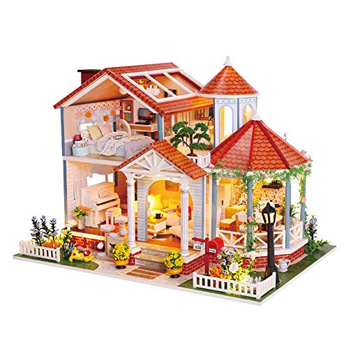 Hofgartenvilla Puppenhaus-Bausatz Im Europäischen Stil Mit Holzmöbeln DIY-Doppelschicht-Miniatur-Puppenhaus Mit Musik… – Bild 5