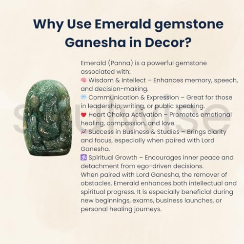 Image of Soulwise Emerald Gemstone Ganesha Idol - 92 Carats, 4 cm | Hand-Carved Natural Panna Ganesh Statue for Wisdom, Success & Emotional Healing.