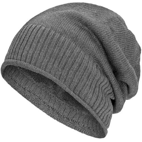 Compagno Beanie Gorro de invierno diseño de punto fino con suave interior de forro polar, Color:Gris