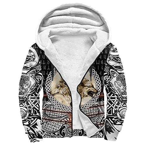 Fenrir wolf 3D full print Sherpa-Lined Jacket for Unisex, Big and Tall Zip Up Fleece Viking Zip Hoodies, Size 丨S - 5XL (Color : Celtic Wolf, Size : Large)