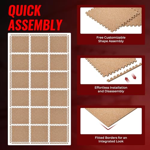 Image of SUPERJARE 0.79'' Extra-Thick Exercise Equipment Mats, 18 Pcs 72 Sq Ft Rubber Top Floor Tiles with High Density EVA Foam, Interlocking Gym Flooring for Home Gym, Workout Mat, Wood