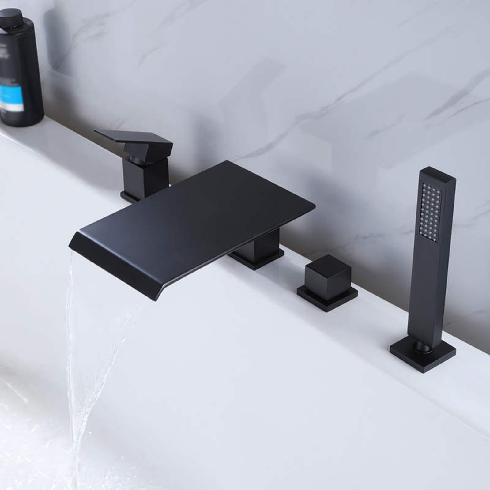 Mélangeur de douche rétractable 4 trous noir cascade avec douchette LWX