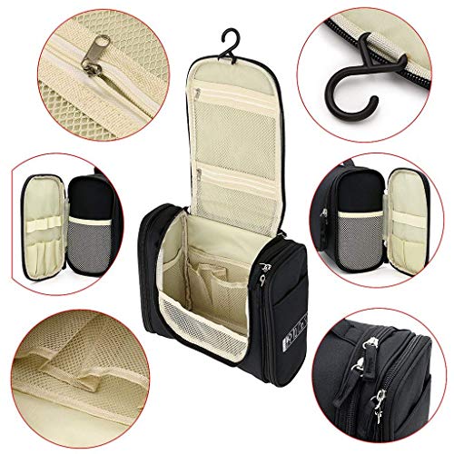 Image of ERHETUS Multifunctional Extra Large 20 Cms Cosmetic Bag for Travel | Makeup Organiser for Accessories for Women | Waterproof Household Grooming Kit Storage Bags with Hook for Hanging for Men - Black