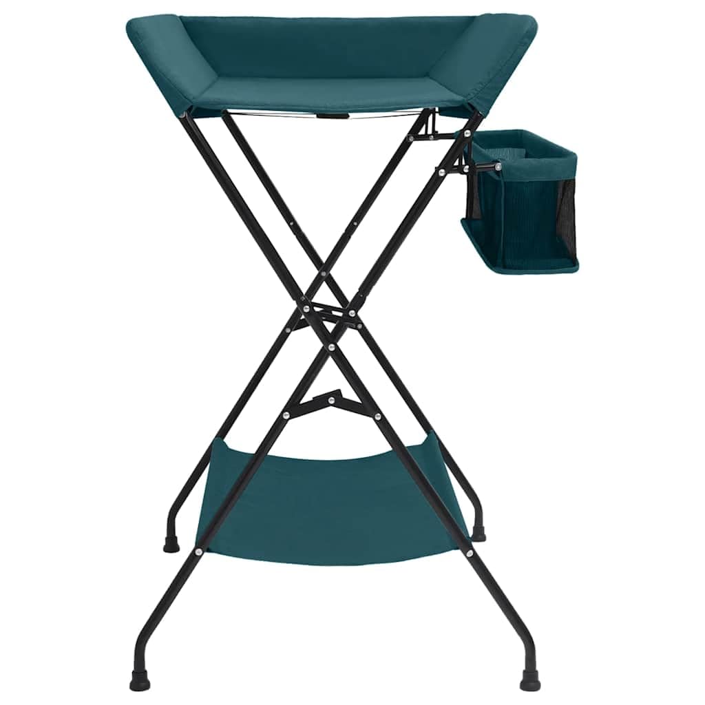 Wickeltisch Grün Eisen mit abwaschbarer Wickelauflage rutschfest gepolstert und wasserdicht, zusammenklappbar mit Stauraum, ideal für Kinderzimmer, Reise und Babypflege, 80,5 x 67 x 102,5 cm