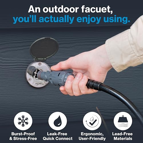 Image of Aquor House Hydrant V1+ Frost Free Outdoor Faucet, Anti Siphon Valve with Quick Connect, Frost Proof Flush Wall Hose Bib, 2 inch Stem, 3-5 /8 inch Install Depth, Slate Gray
