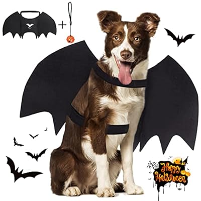 Vivifying Dog Bat Wings, Dog Halloween Costume with Pumpkin Bell, Adjustable Pet Cosplay Costumes for Puppy Dog and Cat (Neck?15 - 24.8 in/Chest: 18.5-32 in)