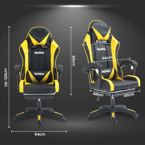 KOZEN Gaming Chair with Retractable Padded Footrest, 135 Recliner Chair | Ergonomic Chair with Premium PVC Fabric, Computer Chair with Adjustable... - Image 3