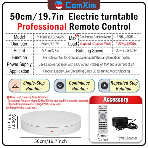 Plataforma giratoria de fotografía motorizada remota, plataforma giratoria giratoria 360 cabina de fotos perezosa base giratoria para pantalla, modelos de escáner 3D (rango de carga: 220 libras