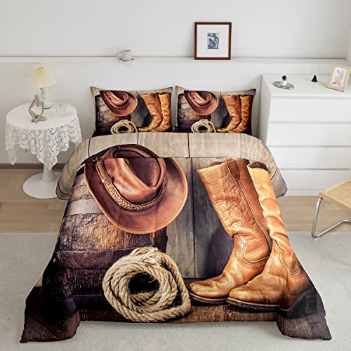 Feelyou Wild West Cowboy Bedding Set Western Decor Comforter Set for Boys Teens Grunge Design Comforter Ultra Soft Rodeo Cowboy Style Decor Duvet Set Queen Size