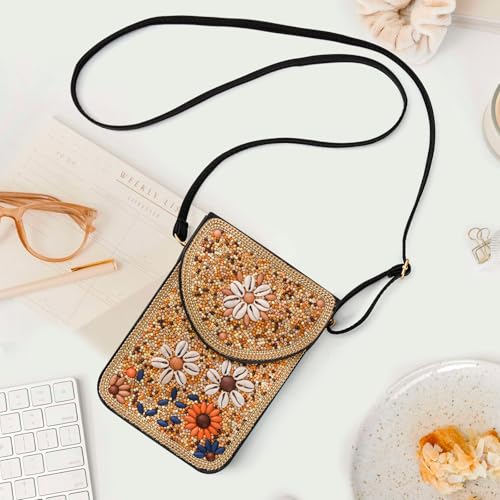 Image of Small Beaded Crossbody Bag for Women, Boho Cell Phone Shoulder Purse Wallet with Handcrafted Colorful Beads