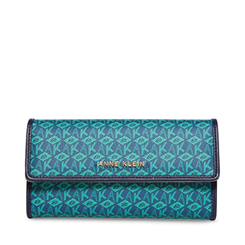 Anne Klein Womens AK Cube Logo Flap Wallet, Distant Mountain- Clover/Distant Mountain