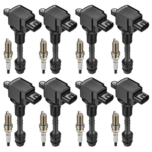 Image of Set of 8 UF510 Ignition Coil Pack and 6240 spark plugs Compatible with INFINITI QX56 Compatible with Nissan TITAN Armada Pathfinder Armada 2004 2005 2006 5.6L V8 Replace GN10243 5C1482
