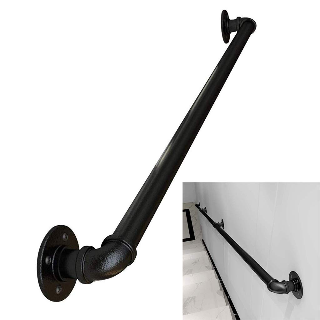Stair banister handrail Handrail for Stair, Professional Wall Mounted Stair Railing for Indoor and Outdoor, Black Wrought Iron Stairs Porch Deck Hand Rail, Multiple Lengths - Conne (Size : 1ft)