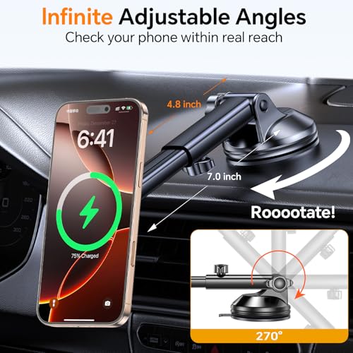 Image of Coolpow for MagSafe Car Mount Charger【Ultra Magnet】 Magnetic Phone Holders for Your Car Charger【Windshield+Vent+Dash】 Magnetic Wireless Car Phone Holder Charger Car Mount for iPhone 17 (Gray)