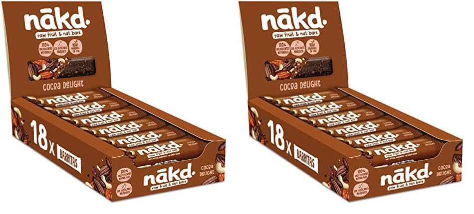 Nākd. Cocoa Delight - Barritas Raw de Fruta y Frutos Secos - 100% Ingredientes Naturales - Sin Azúcar Añadido - 18 x 35g - 630g (Paquete de 2)