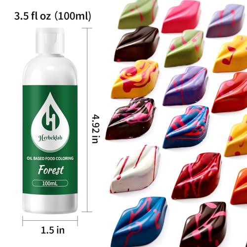 Image of Forest Oil Based Food Coloring for Chocolate - Herbeklab 100ml Professional Concentrated Oil Food Dye for Candy Melts, Chocolate, Cake Pops, Strawberries & Baking