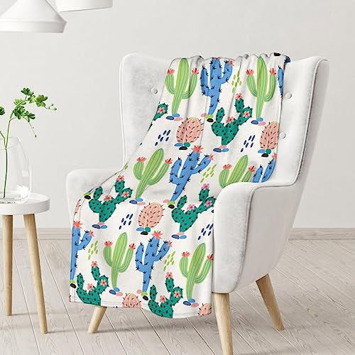 Cactus Throw Blanket - Soft, Fuzzy & Warm - 30x40 Inches Small Blankets for Lap, Crib - White Aesthetic Throws Gift for Baby