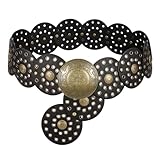 WERFORU Women Wide Western Disc Belt Cowgirl Boho Leather Belt for Jeans Dress