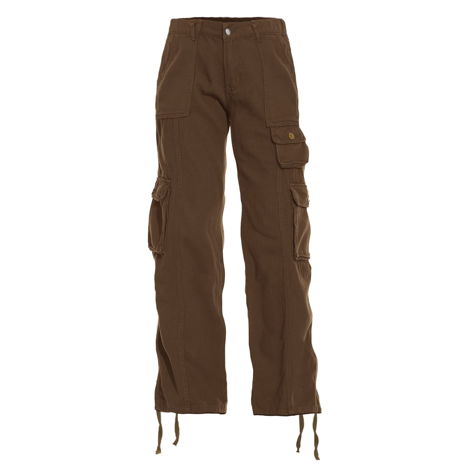 Women's Hiking Cargo Pants Joggers Cotton Casual Military Army Combat Work Pants with 7 Pockets Large Brown