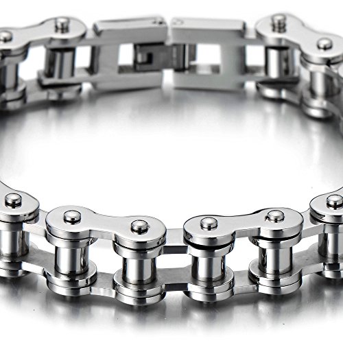 COOLSTEELANDBEYOND Classic Mens Bike Chain Bracelet Stainless Steel Silver Color Polished3
