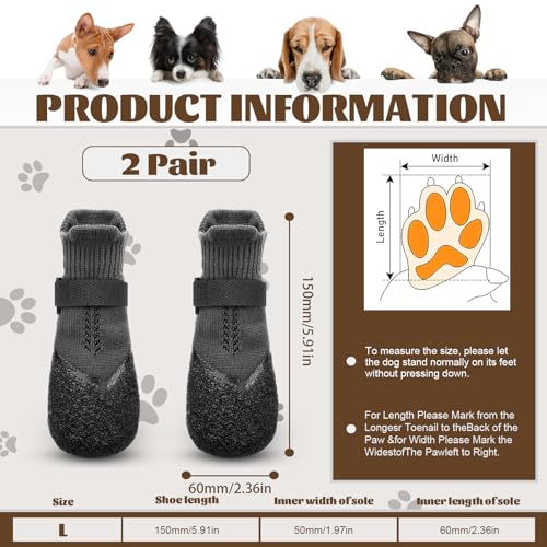 Hundeschuhe Hundestiefel 4 Stück Pfotenschutz wasserdichte rutschfeste Hundesocken Hunde Schuhe Outdoor für kleine und mittlere Hunde mit verstellbarem Riemen (Größe L)