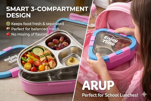 Image of Triangle Bento Lunch Box for Kids | Leakproof 5-Lock Food Storage Container with 3 Compartments | BPA-Free Reusable Tiffin Box for School, Office & Travel (3 Compartment)
