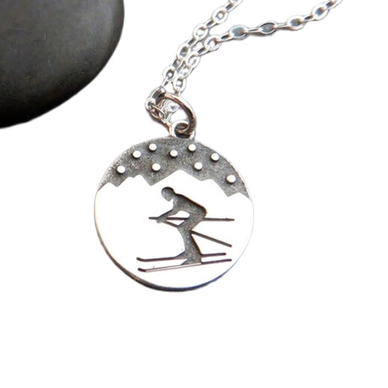 Collana da sciatore in argento sterling 925, piccolo ciondolo invernale, hobby sportivo da donna, regalo per sciatori nella stagione fredda, piccola e delicata|Con catena|placcato argento|WW_PNK_02783