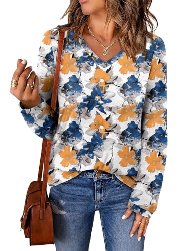 ONLYSHE Women's Casual Striped Long Sleeve Tops Crew Neck Knit Basic Loose Fit T Shirts Fall Fashion Tunic Outfits