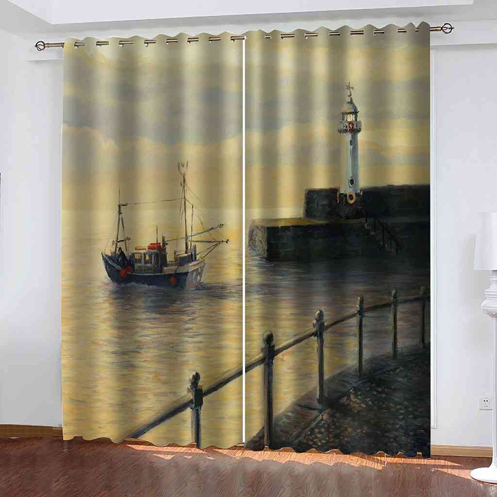 Rideau occultant phare de la côte impression 3D thermique et phonique 264x242 cm