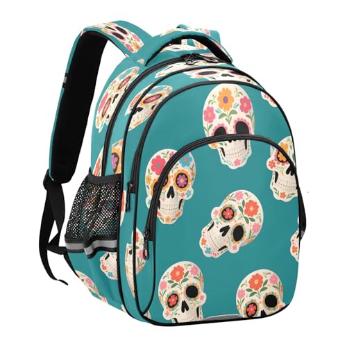 Skull Blue Background Pattern Backpack For Girls Kindergarten Elementary Bookbag Lightweight Childrens School Bag,Medium2